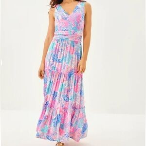 NWT Lilly Pulitzer Sz XL Skylar Midi Dress Multi Roar Of The Seas